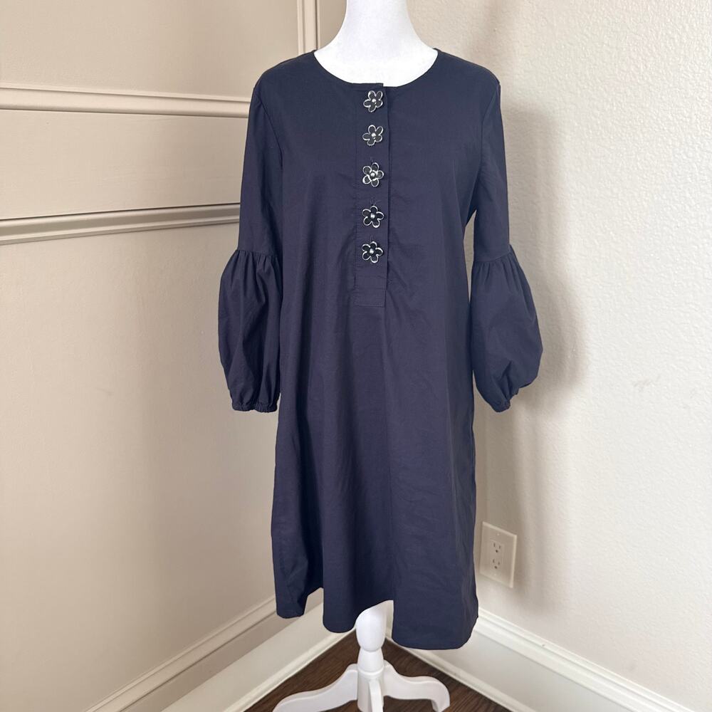 Joseph Ribkoff Navy Flower Button Shift Dress Balloon Sleeve Knee Length Size 8
